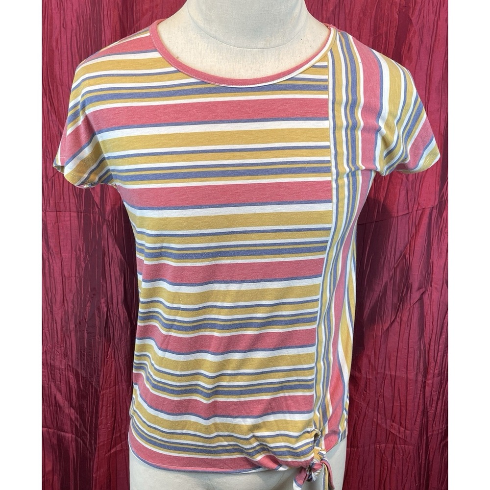 Womens Monoremo Rayon/Spandex Striped Panels SS Crew Neck T-Shirt sz Sm